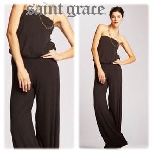 NWT! SAINT GRACE Jersey Jumpsuit, Black