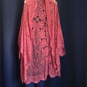 Free people coral crochet caftan