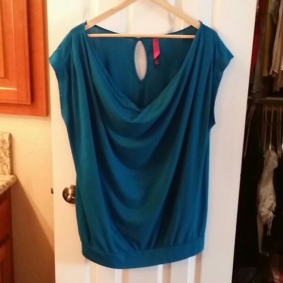 Turquoise top and black maxi dress