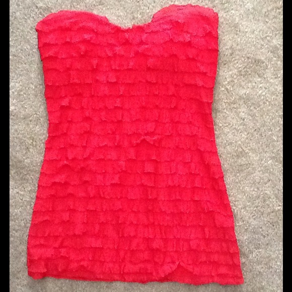 Red fringe tube top