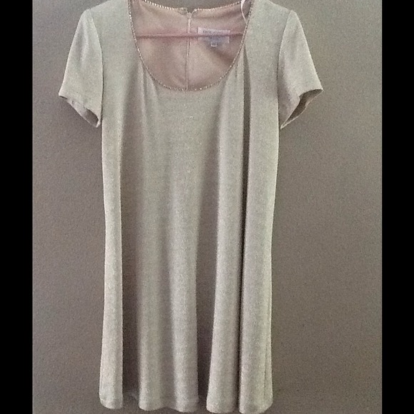 Shimmery gold baby doll dress w/ diamond neckline