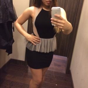 Tule Peplum Black and Nude Dress