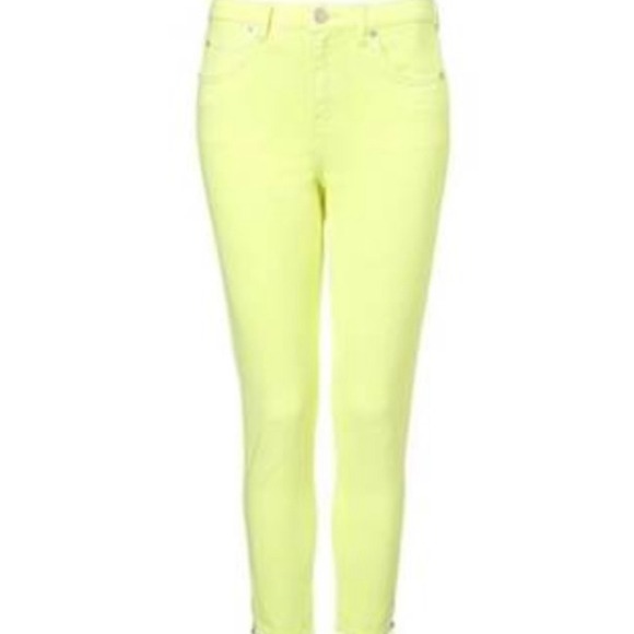 Topshop neon skinny pants with zipper Sz 6