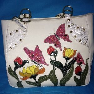 SHARIF White-MultiColor Flower Genuine Leather Bag