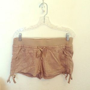 Beige linen shorts, elastic waist