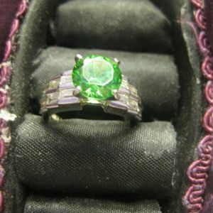 Cubic zirconia and emerald ring sterling silver