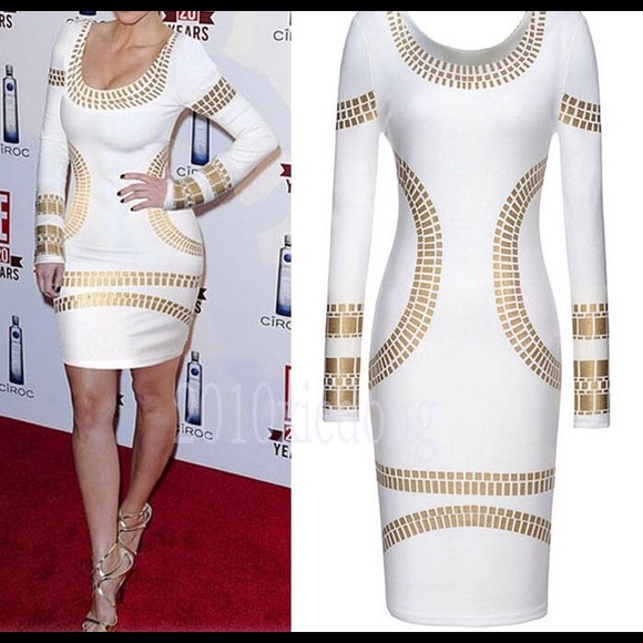 White with gold bodycon dress- size L or 8/10