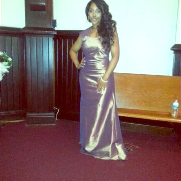 Brown/periwinkle One Shoulder Mermaid Dress