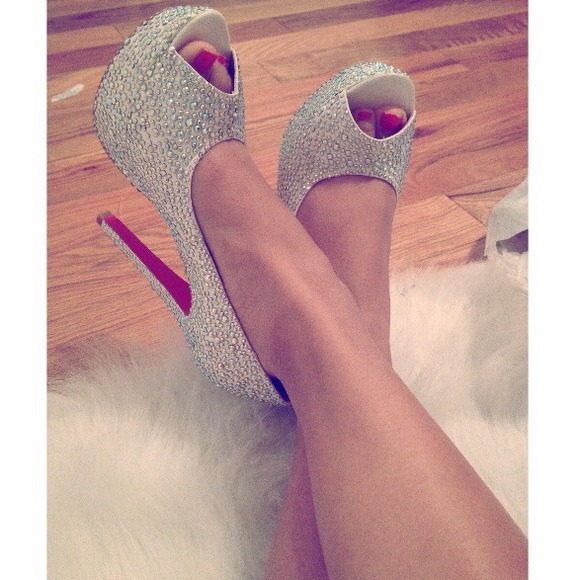 "Louboutin" Red Bottom Crystal Peep Toe Heels