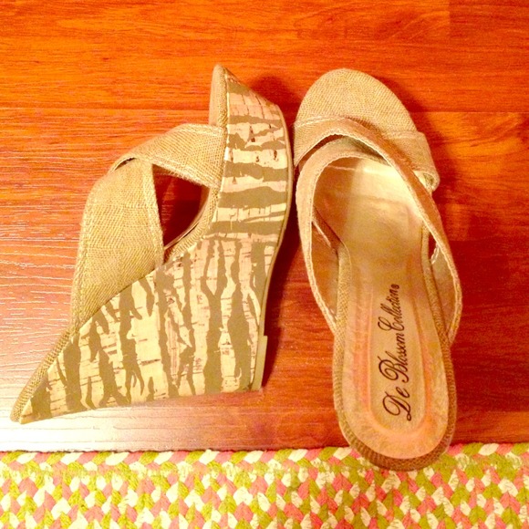 Zebra/ beige and brown wedge