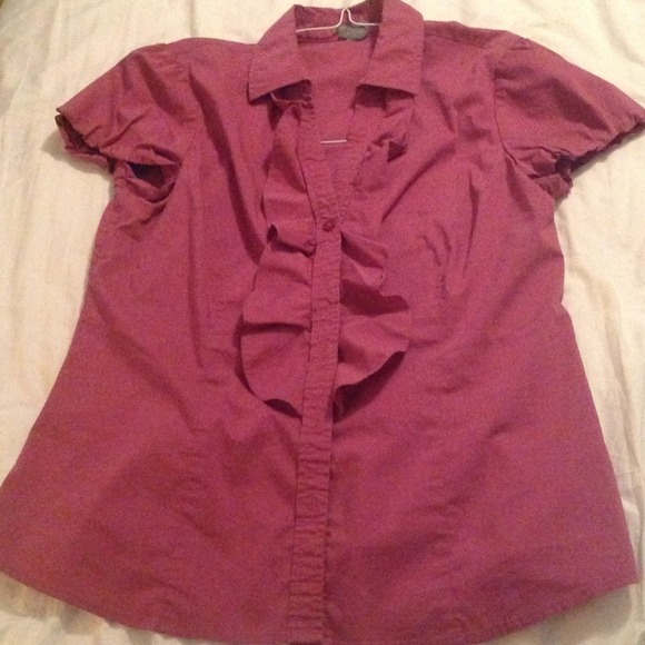 Button down pink shirt with ruffles