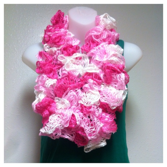 Hand Crafted Accessories - NEW! Pretty pink & white handmade ruffle scarf!