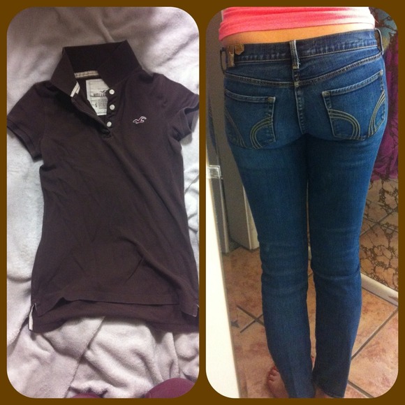 Outfit; Hollister Brown Polo Shirt & Skinny Jeans