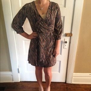 Navy/orange wrap dress