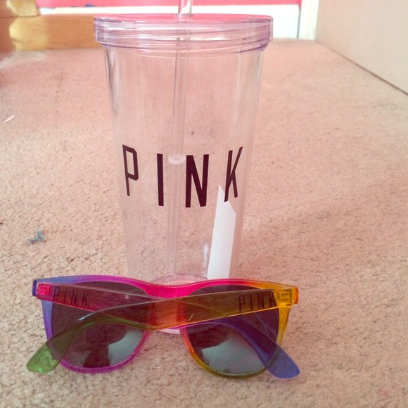 Victoria secret water bottle and glasses