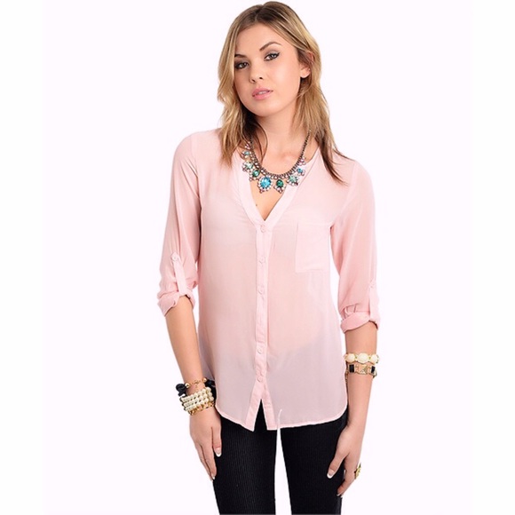 Stylish Light Pink Sheer Chiffon Top✨ - Picture 4 of 5