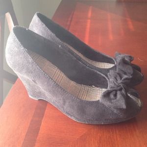 Super cute microfiber peep toe heels with wedge