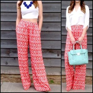 Coral & White Tribal Print Palazzos