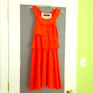 New orange ruffle dress with crochet back (Size M)