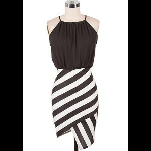 Slit Hem Black and White Dress