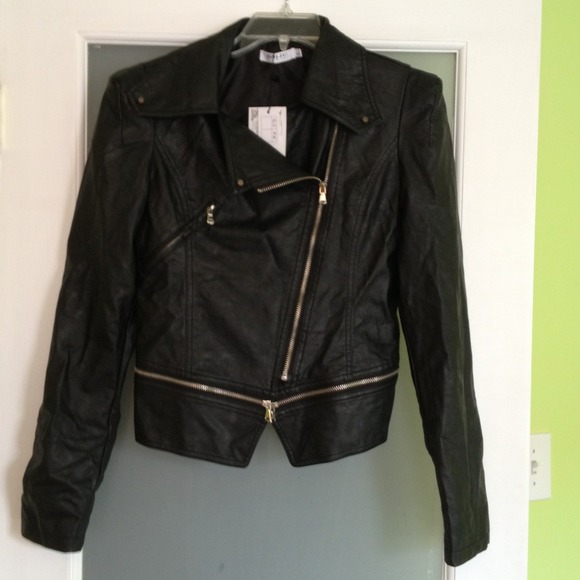 BNWOT black vegan leather biker jacket