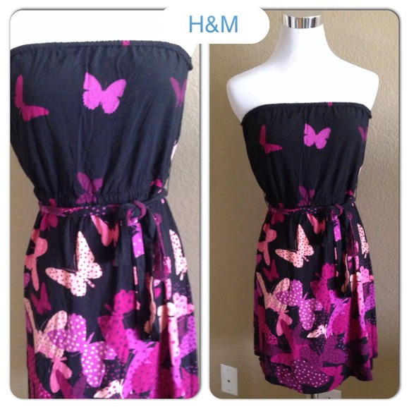 H&M Divided Butterfly Print Strapless Tunic Dress