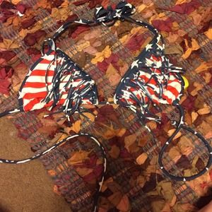 Red white and blue fringe bath suit top