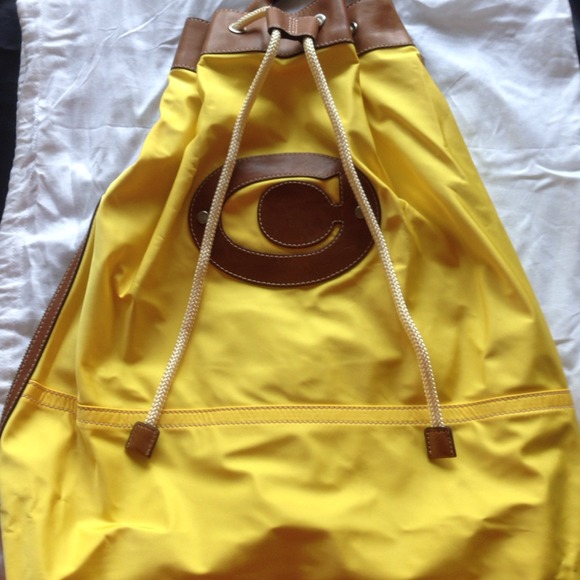 COACH yellow with brown leather cinch duffle bag - Picture 2 of 4