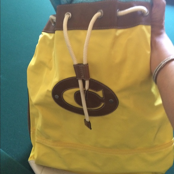 COACH yellow with brown leather cinch duffle bag - Picture 3 of 4