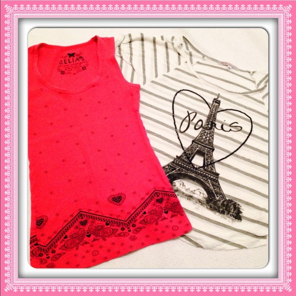 XS tops. One fuschia pink tank top & white striped
