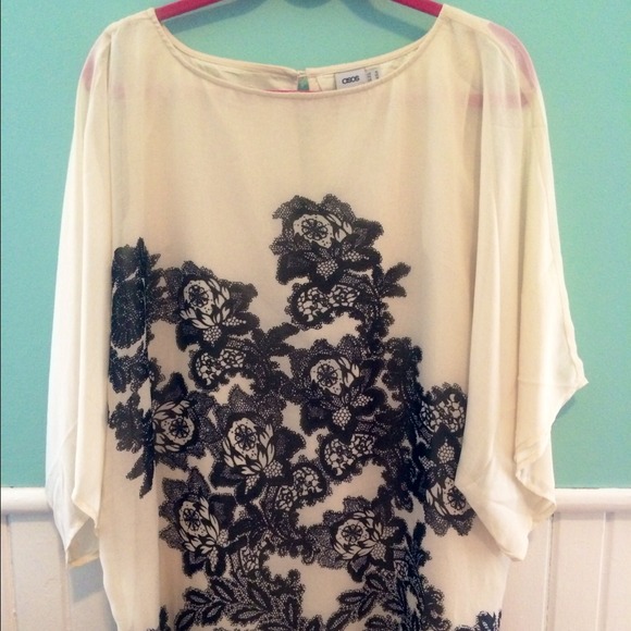ASOS Kimono Style Black and Cream Lace Dress