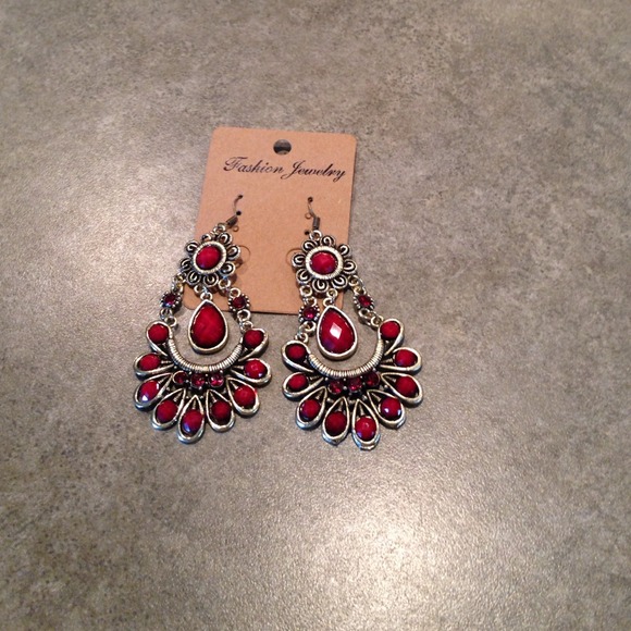 Red chandelier earrings