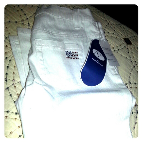 DG2 Petite Boot Cut White Jeans with Crystal flag