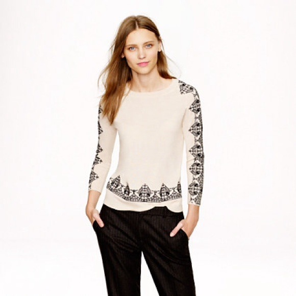 J Crew Lace embroidered Merino Sweater XS
