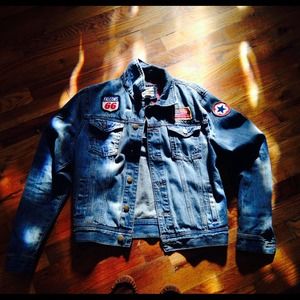 Denim patched military style jacket