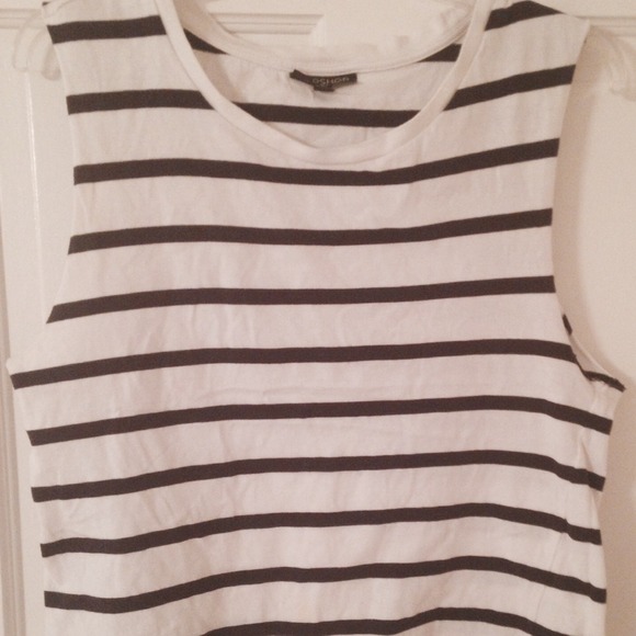TopShop White Breton Stripe Basic Muscle Tee Shirt - Picture 3 of 4