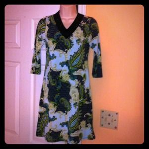 Green Paisley Beaded Tunic Top Mini Dress