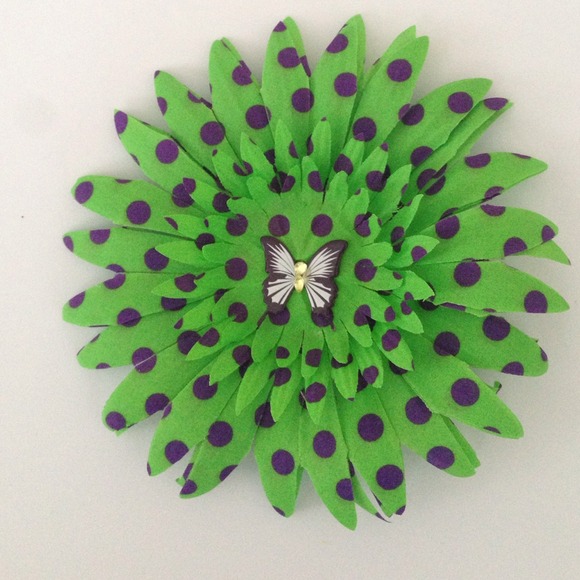 Lime Green & Purple Polka Dots Flower Clip