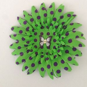 Lime Green & Purple Polka Dots Flower Clip