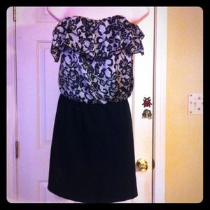 Silky Lace Look Blouson Ruffle Dress