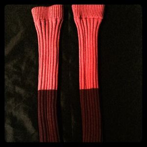 Knit arm warmers. Pink and maroon.