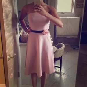 Light pink strapless knee length dress
