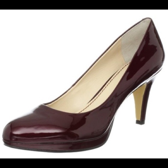 Nine West deep red patent leather platform pump