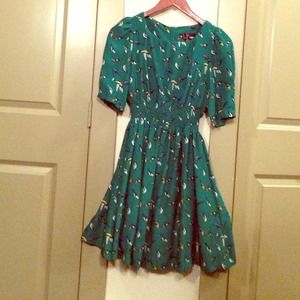 Vintage inspired emerald birds dress