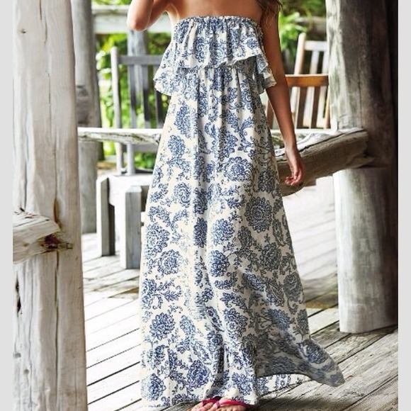 blue white floral maxi dress