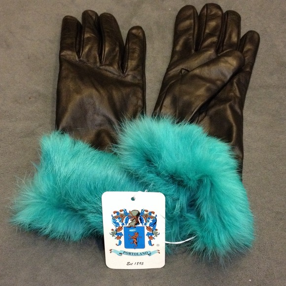 PORTOLANO black & teal genuine leather gloves