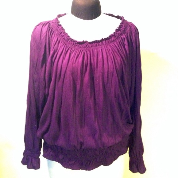 Purple knit elastic banded hem long sleeve bluson