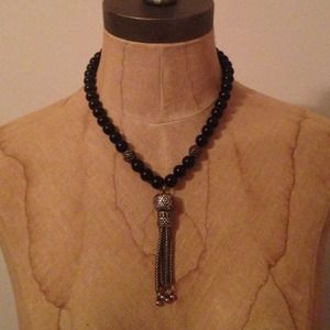Semi-precious Stone Black Onyx Tassel Necklace