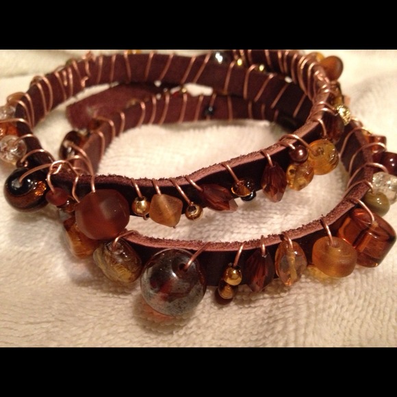 Bracelet handmade leather double wrap - Picture 2 of 2