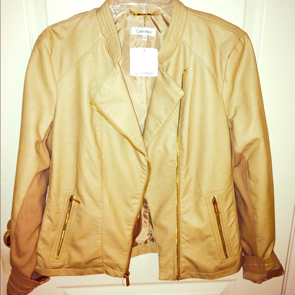 Calvin Klein cream colored leather jacket